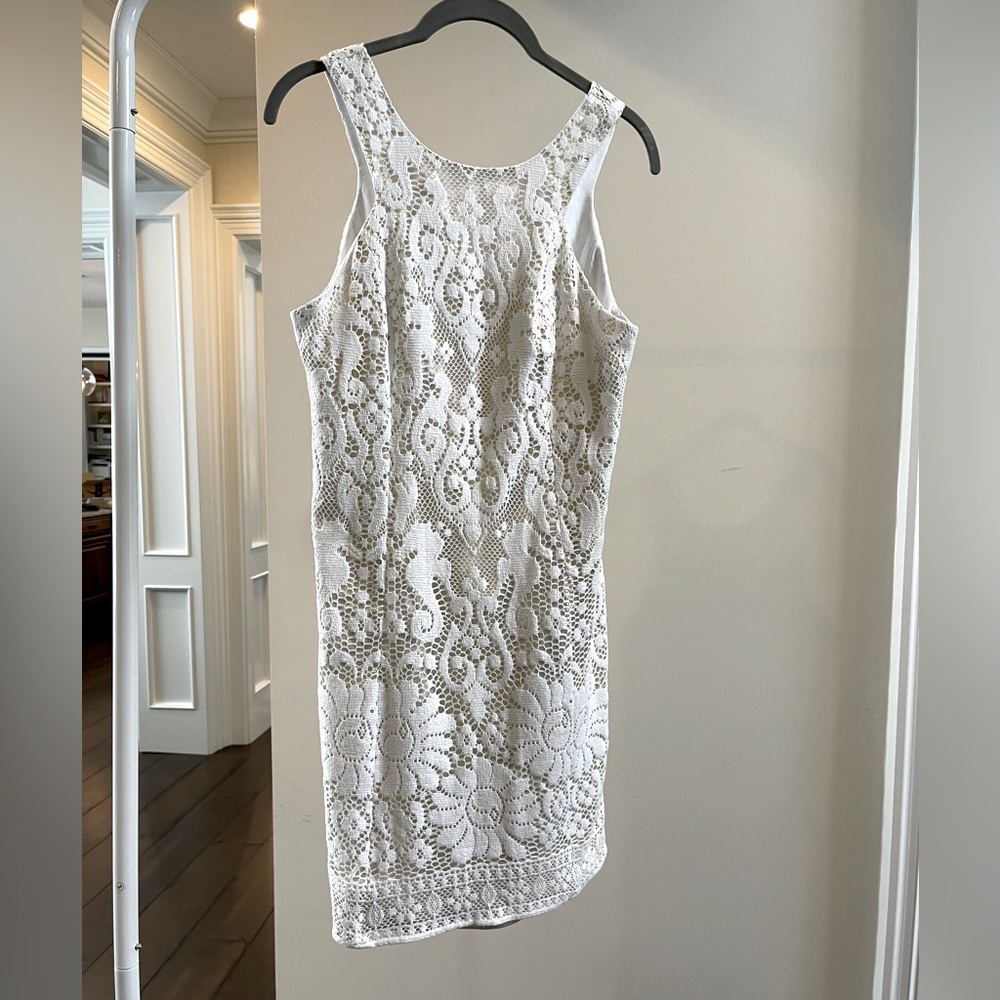 Lilly Pulitzer White Crochet Gold Metallic Mini Dress Size 4
